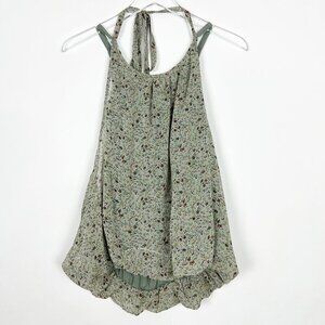 Myth NYC Tank Top Women sSize M Sage Green Floral Balloon Hem RacerBack Camisole